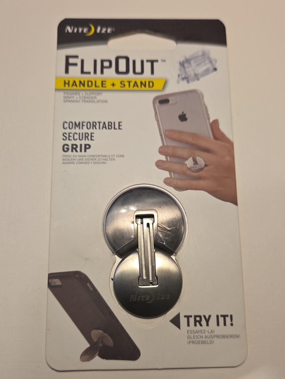FlipOut Handle + Stand - Silver Comfortable Grip
